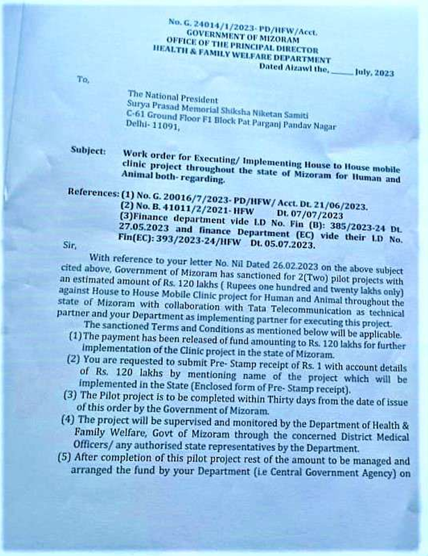 Mizoram work order Mobile Clinic Project