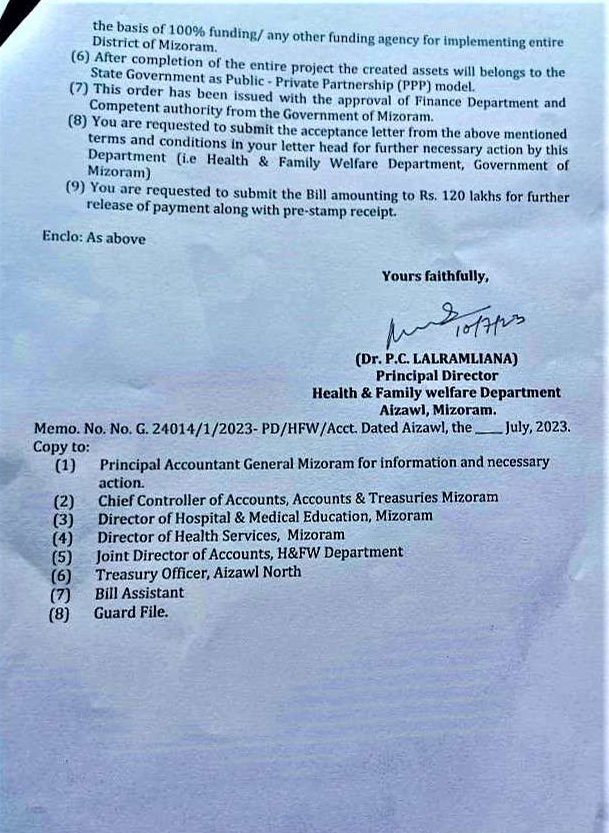 Mizoram WOrk Order Tata Mobile Clinic Project