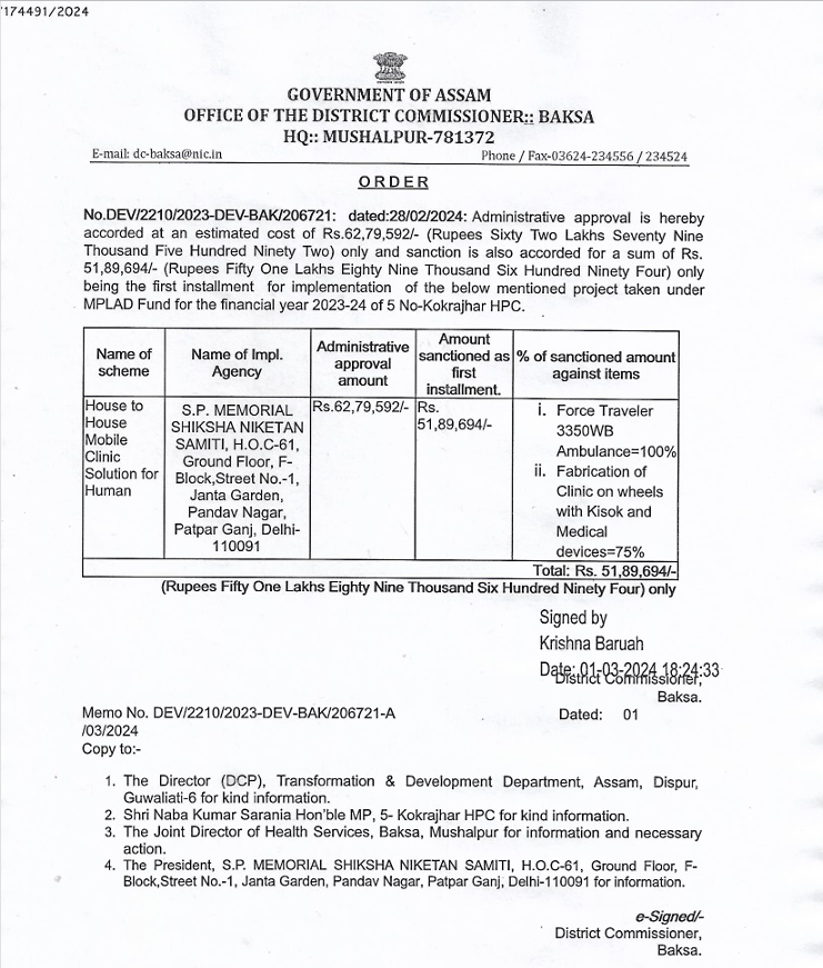 Sanction Order of House to House Mobile Clinic Solution